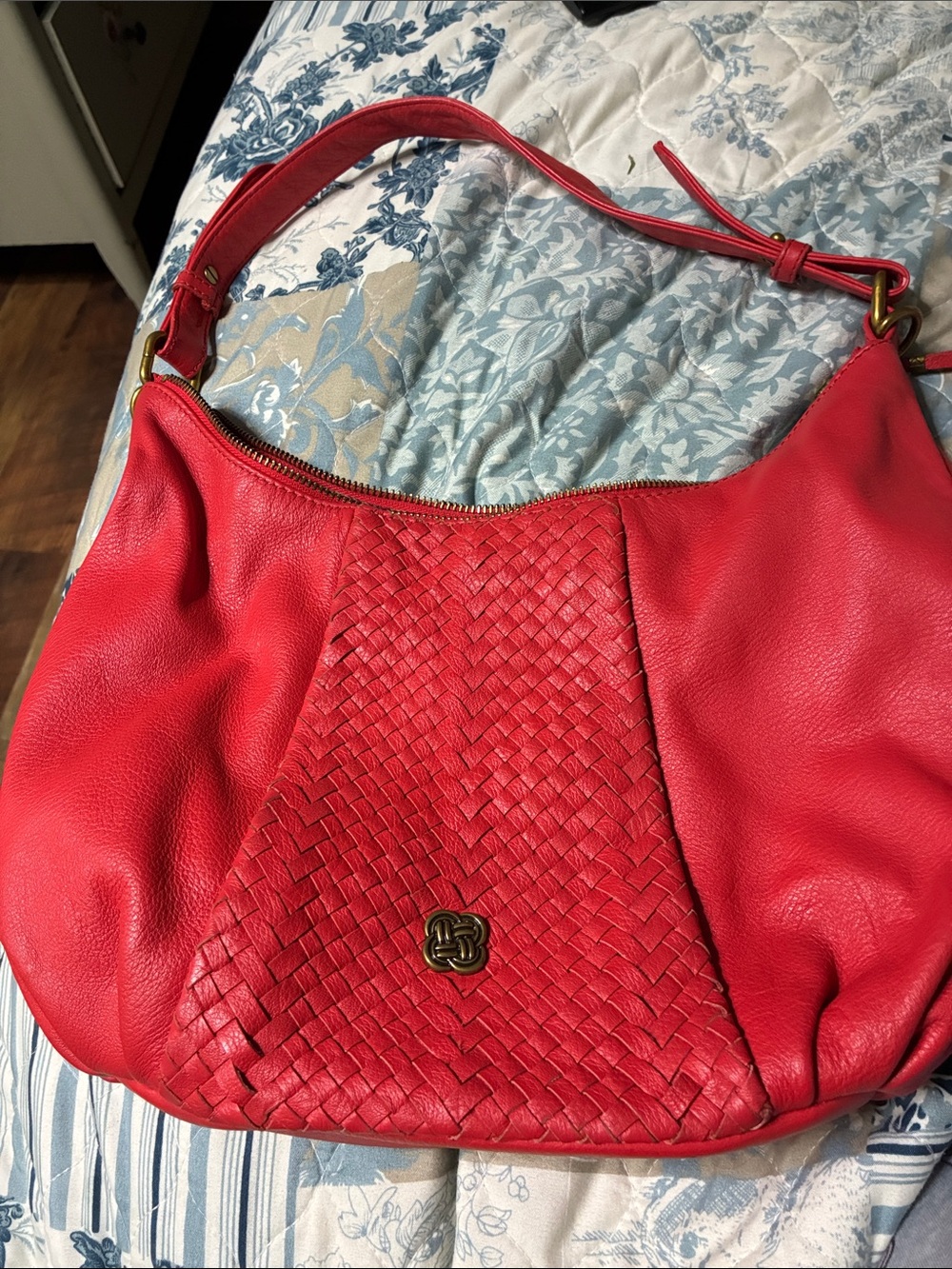 Elliott Lucca Red Woven-Panel Shoulder Bag